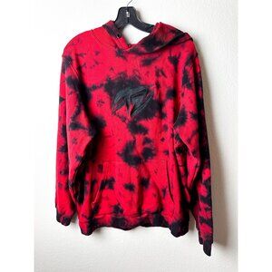 TenZ Hoodie Red Black Tie-Dye Men's Medium Streetwear Pullover Sweatshirt Embroi